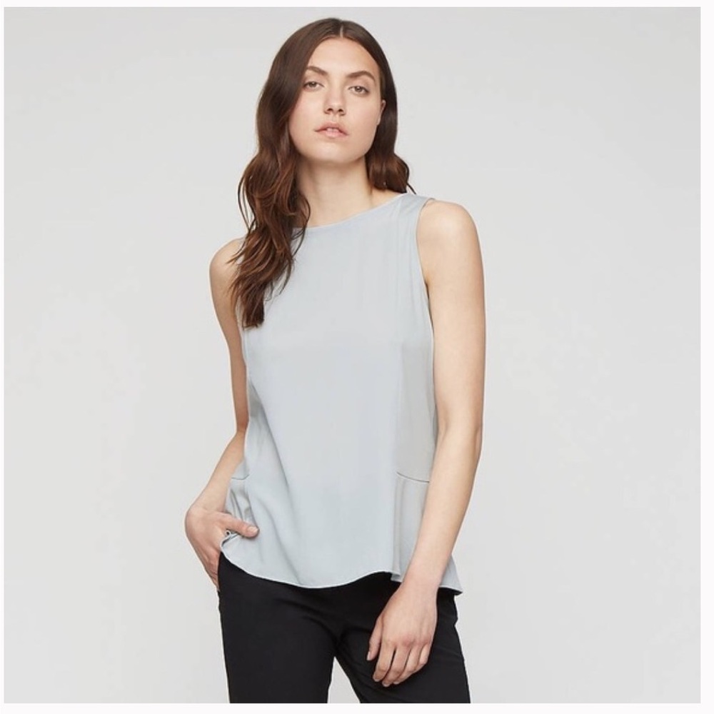 Jigsaw Silver-Grey Cotton Silk Sleeveless Top in Size Large